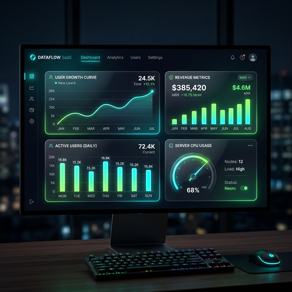 Sleek glassmorphic SaaS dashboard mockup